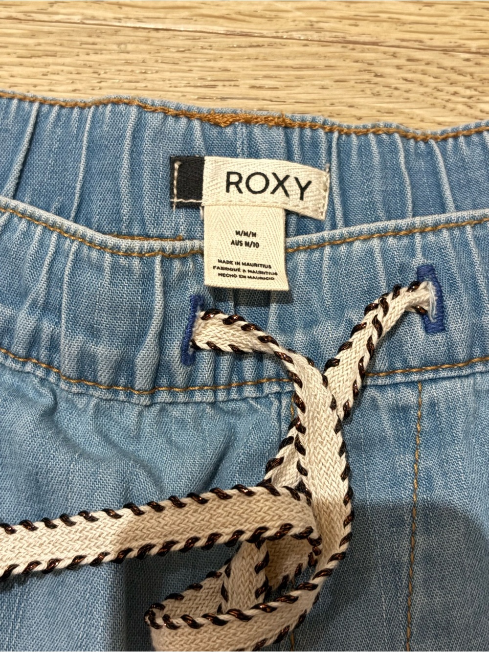 Roxy Light Blue Women's Denim-Style Drawstring Jean shorts